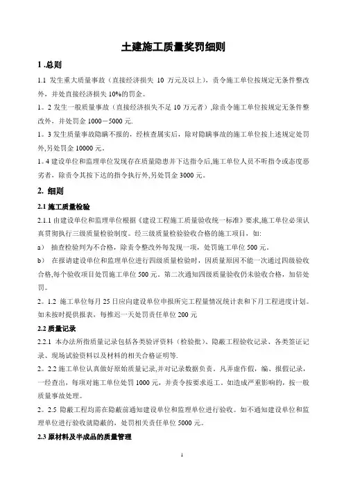 土建施工质量奖罚细则