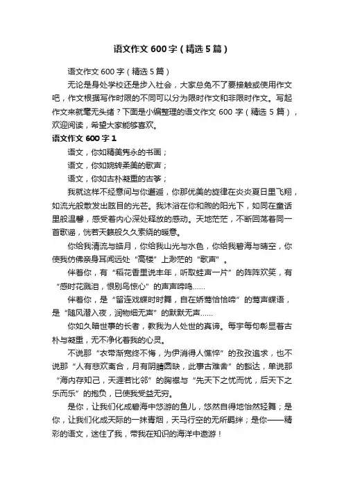 语文作文600字（精选5篇）