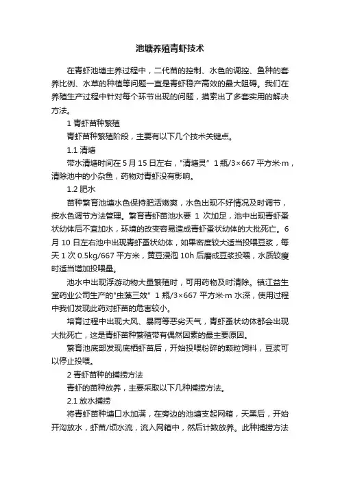 池塘养殖青虾技术