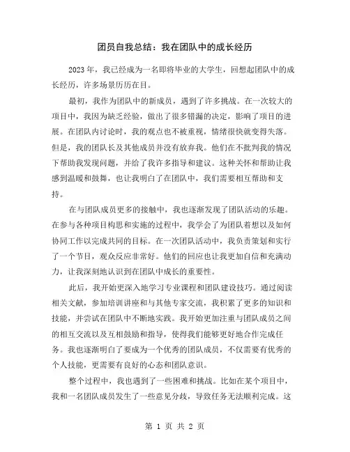 团员自我总结：我在团队中的成长经历
