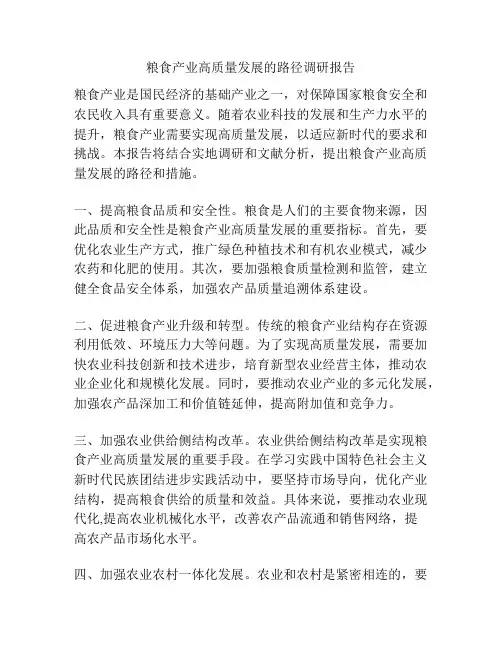 粮食产业高质量发展的路径调研报告