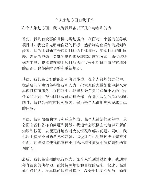 个人策划方面自我评价