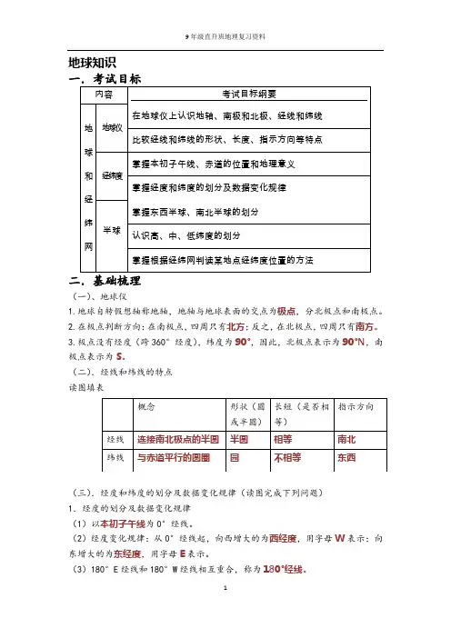 地理初中高中衔接资料(整合部分高中内容)