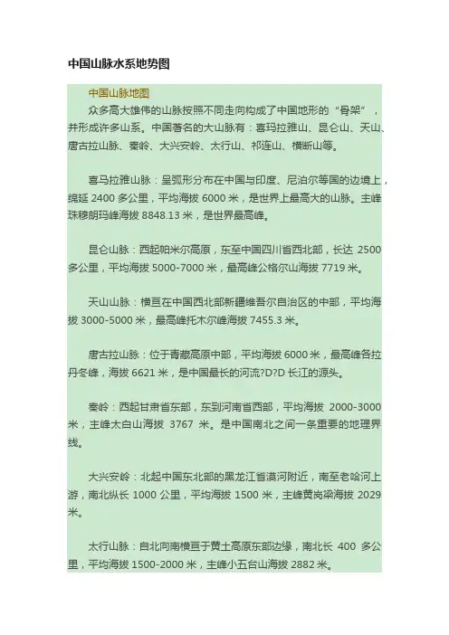 中国山脉水系地势图