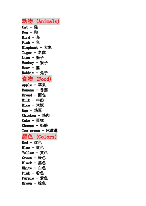 2024小学英语单词分类大全可打印