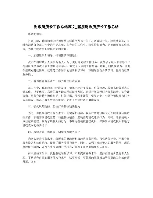 财政所所长工作总结范文_基层财政所所长工作总结