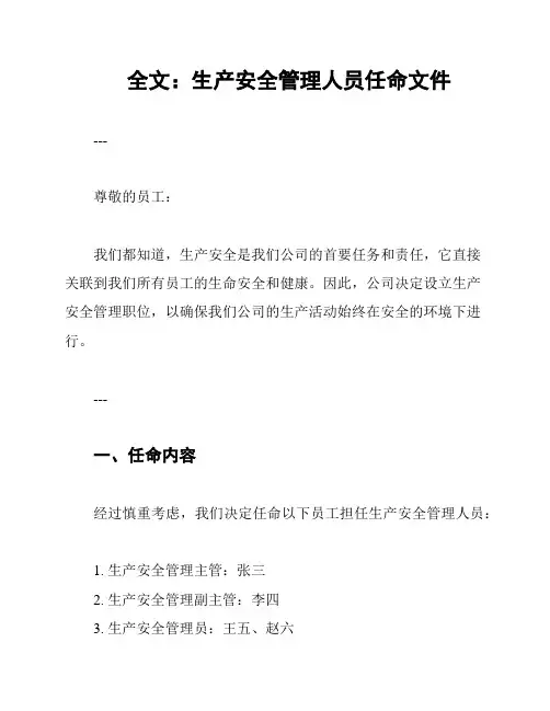 全文：生产安全管理人员任命文件