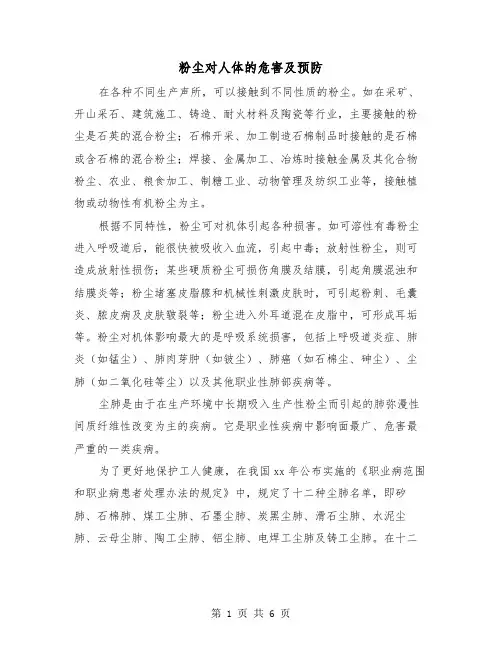 粉尘对人体的危害及预防(三篇)