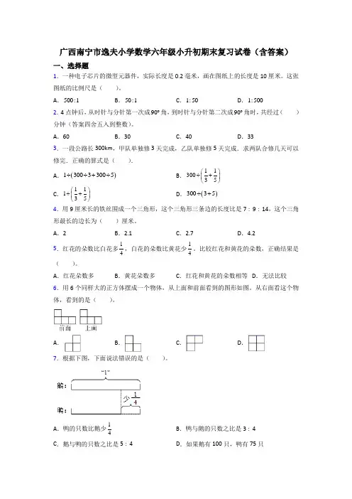 广西南宁市逸夫小学数学六年级小升初期末复习试卷(含答案)