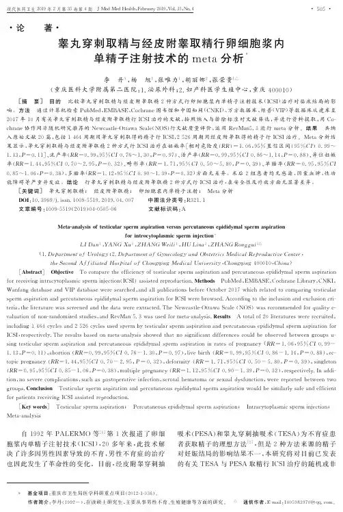 睾丸穿刺取精与经皮附睾取精行卵细胞浆内单精子注射技术的meta分析