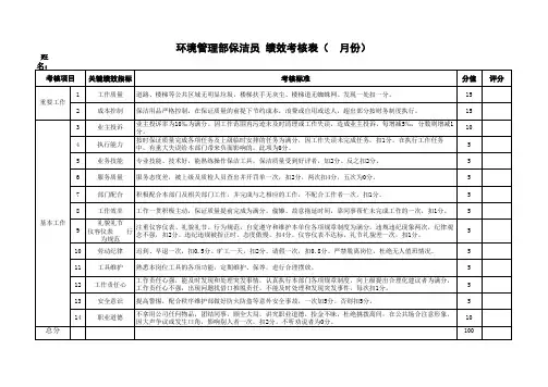 物业环境部绩效考核表