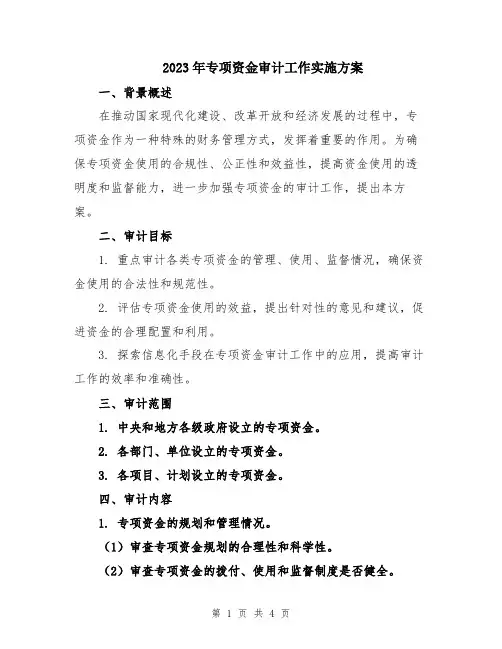 2023年专项资金审计工作实施方案