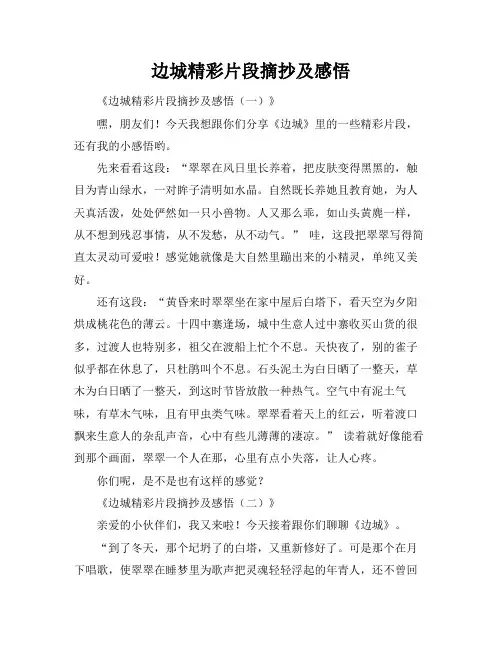 边城精彩片段摘抄及感悟