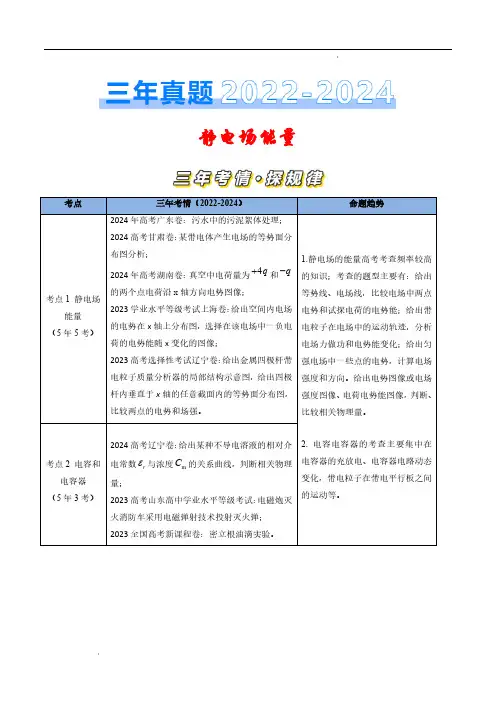 静电场能量(解析版)—三年(2022-2024)高考物理真题分类汇编(全国通用)