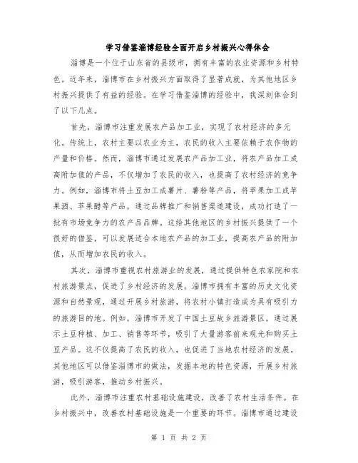 学习借鉴淄博经验全面开启乡村振兴心得体会