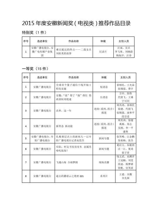 度安徽新闻奖电视类推荐作品目录特别奖1件