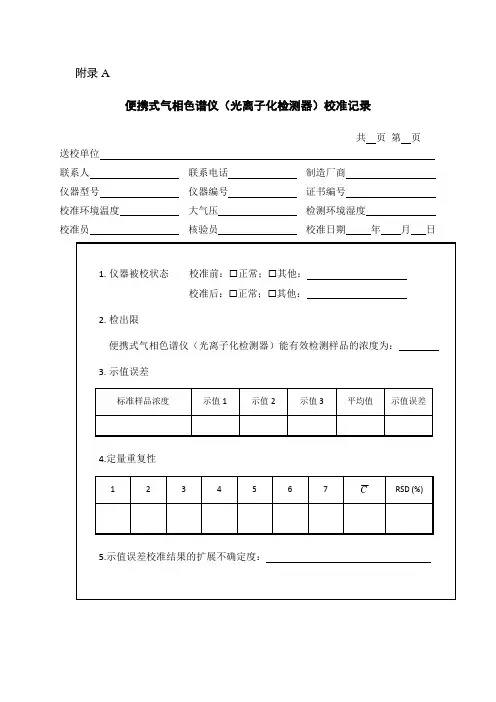 便携式气相色谱仪(光离子化检测器)校准记录、证书内页格式