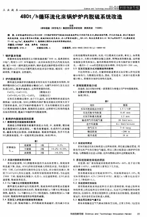 480t／h循环流化床锅炉炉内脱硫系统改造