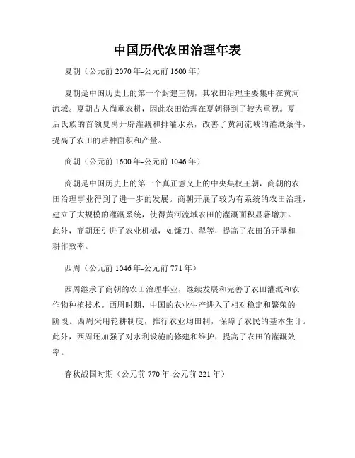 中国历代农田治理年表