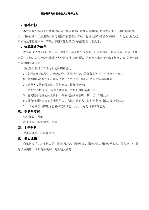 国际经济与贸易专业人才培养方案