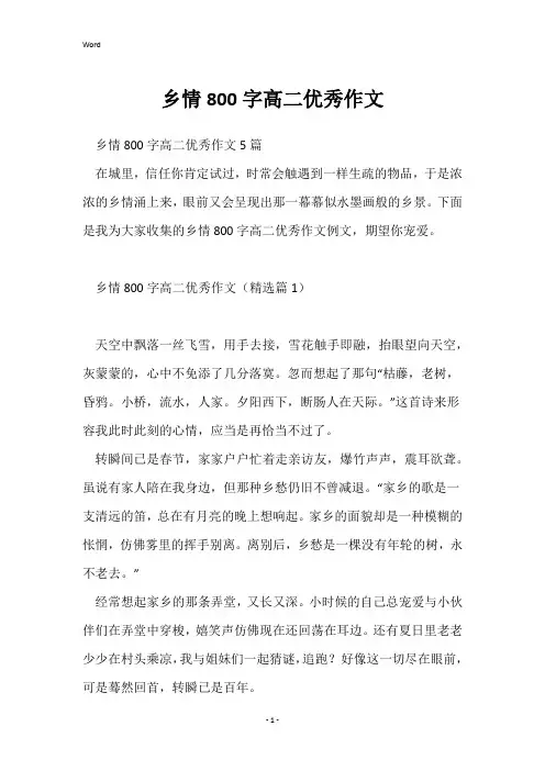 乡情800字高二优秀作文