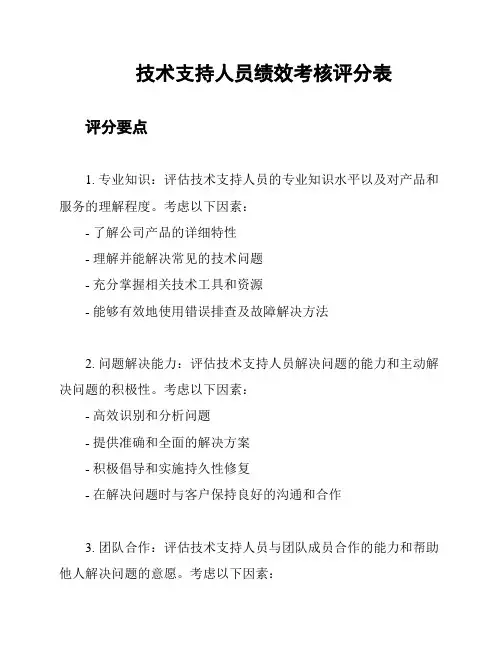 技术支持人员绩效考核评分表