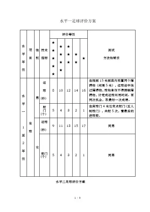 小学足球水平评价标准