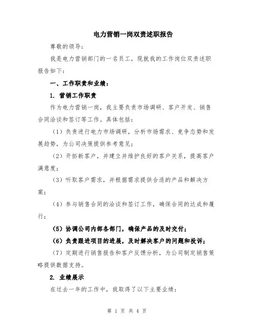 电力营销一岗双责述职报告