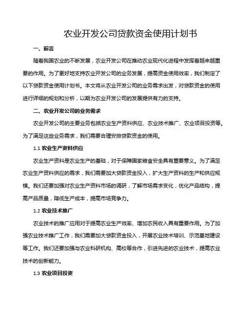 农业开发公司贷款资金使用计划书