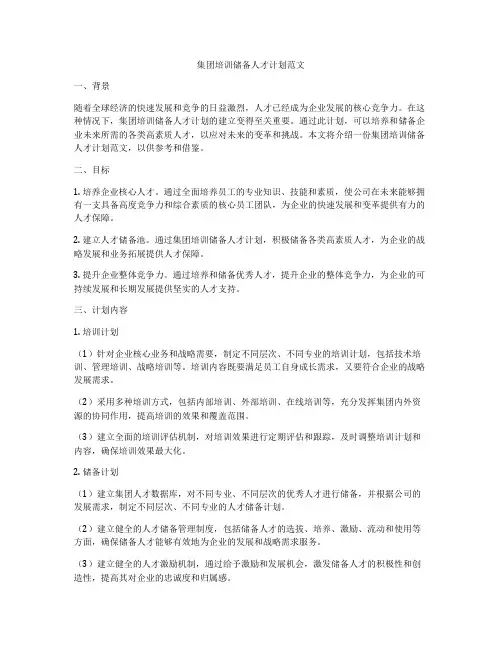 集团培训储备人才计划范文