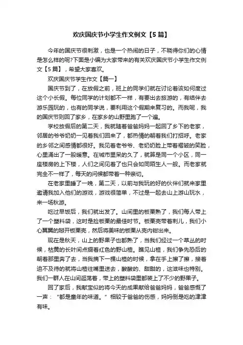 欢庆国庆节小学生作文例文【5篇】