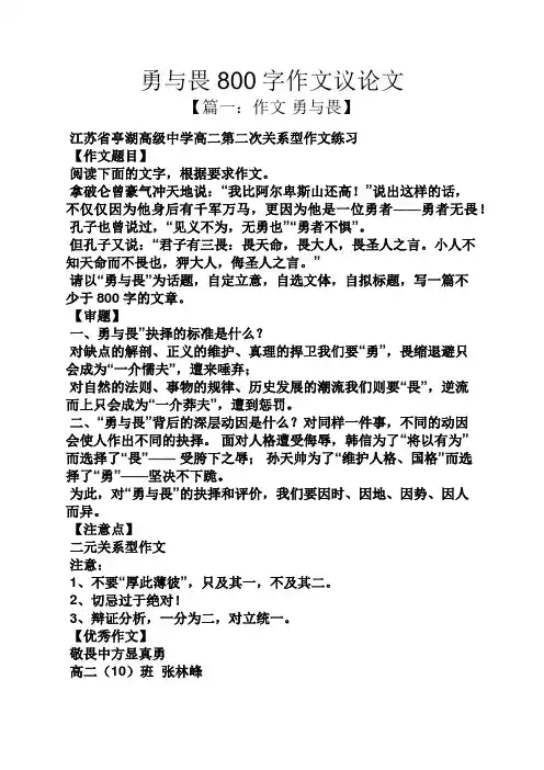勇与畏800字作文议论文