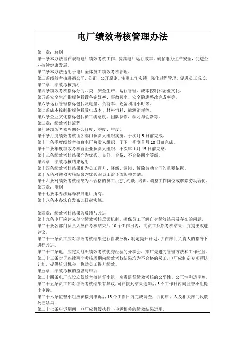 电厂绩效考核管理办法
