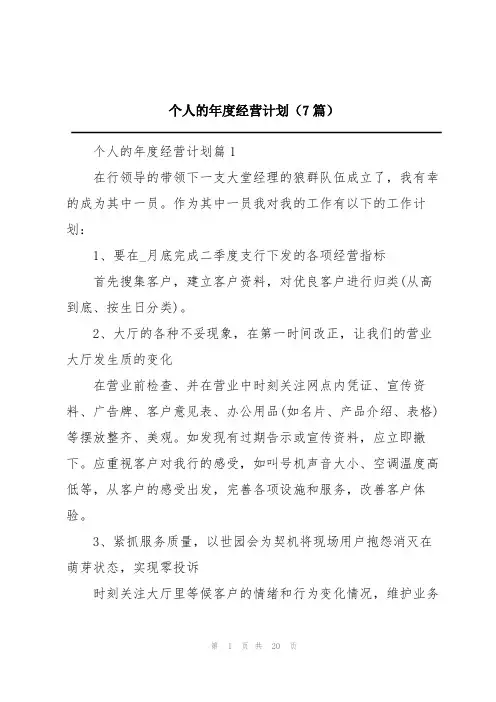 个人的年度经营计划(7篇)