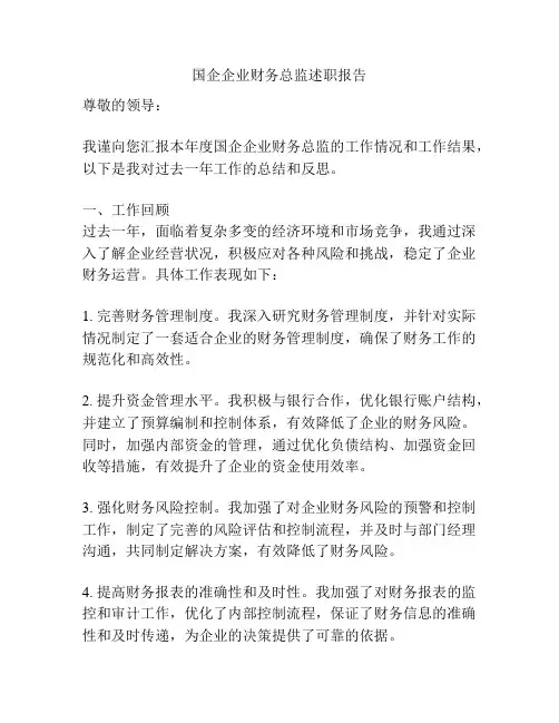 国企企业财务总监述职报告