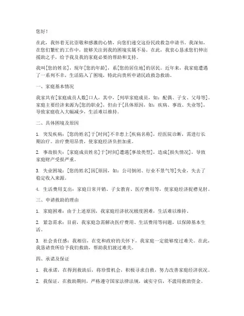 民政救急申请书