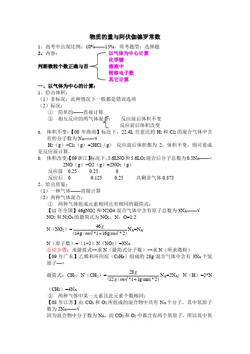 阿伏伽德罗常数的相关计算