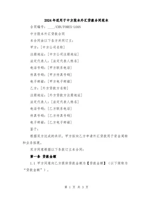2024年适用于中方股本外汇贷款合同范本