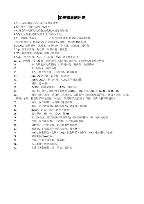 典型无机物小结-某些物质的用途
