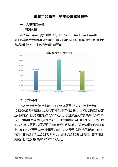 上海建工2020年上半年经营成果报告