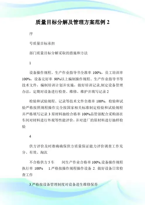 质量目标分解及管理方案范例