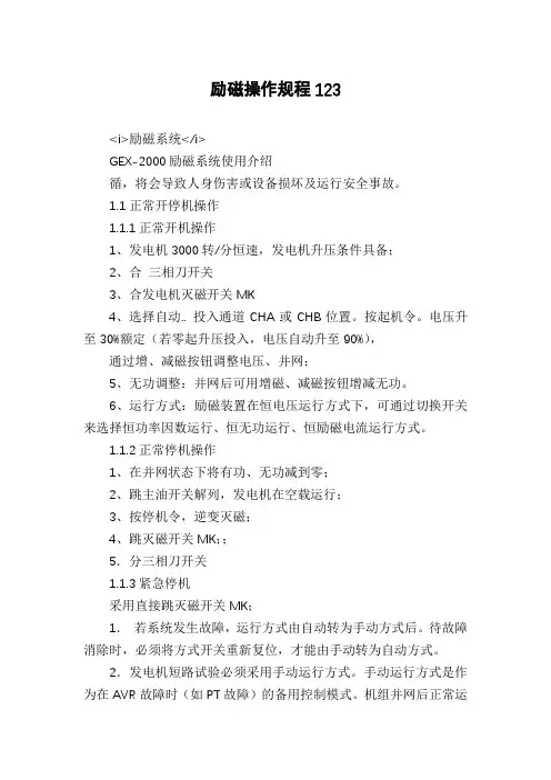 励磁操作规程123