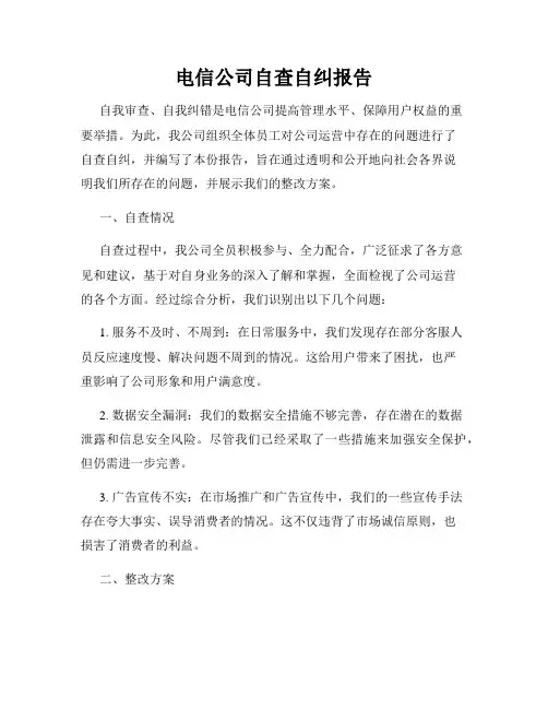 电信公司自查自纠报告