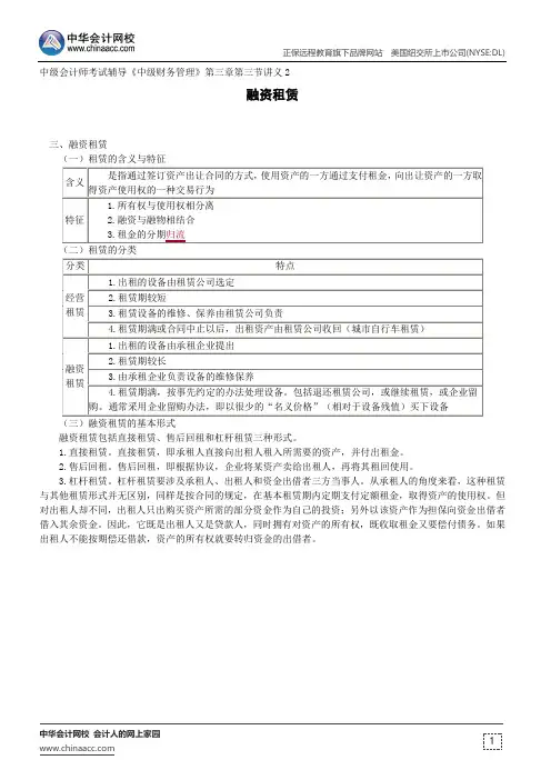 融资租赁--中级会计师考试辅导《中级财务管理》第三章第三节讲义2