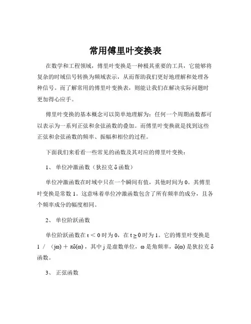常用傅里叶变换表