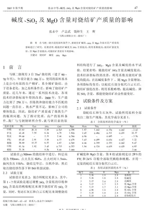 碱度、SiO2及MgO含量对烧结矿产质量的影响