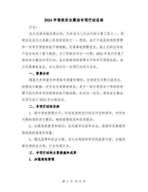 2024年驾校安全整治专项行动总结（2篇）
