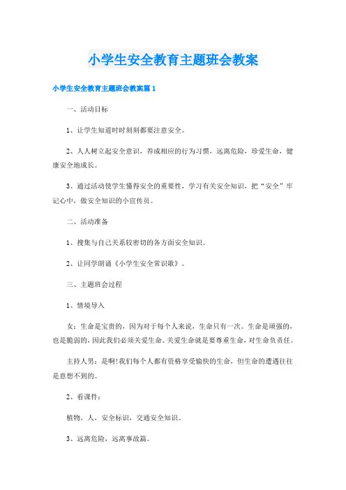 小学生安全教育主题班会教案