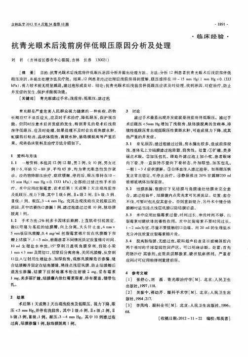 抗青光眼术后浅前房伴低眼压原因分析及处理