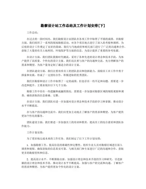 勘察设计站工作总结及工作计划安排[下]